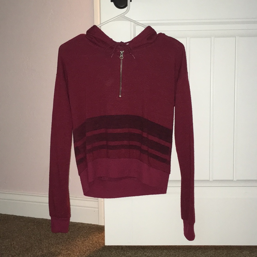 Maroon Half Zip Crop Top